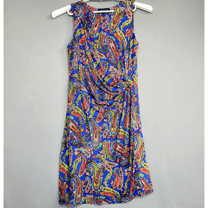 Sugar & Spliced Dress Womens S Blue Paisley Runch Side Knot Lined Sleeveless